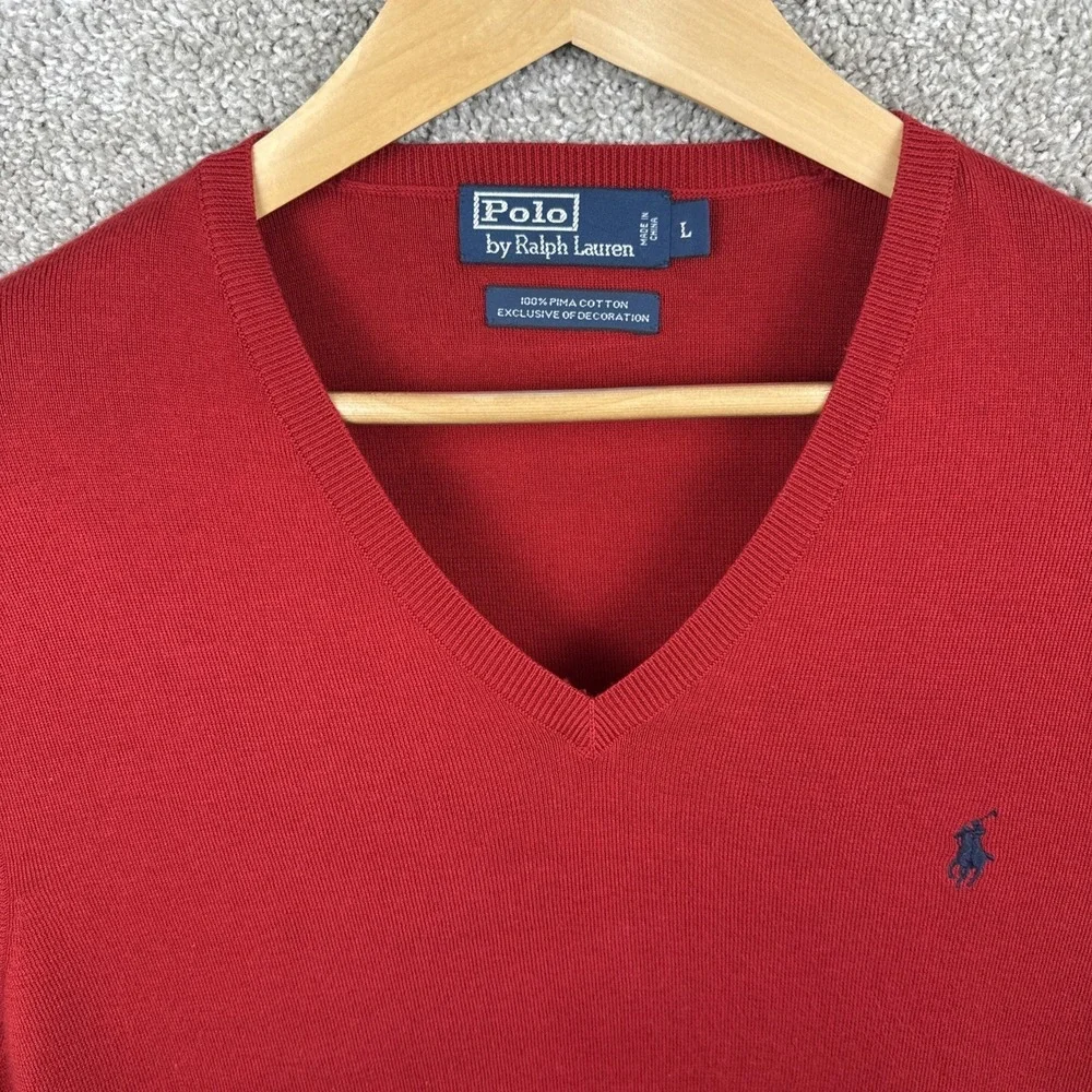 Polo Ralph Lauren Mens Red 100% Pima Cotton V-Neck Sweater Vest Size Large